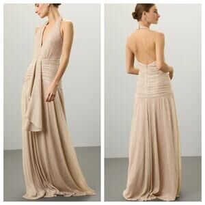 PatBO Gold Lurex Draped Halter Maxi Dress Size 4